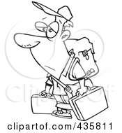 Royalty Free RF Clipart Illustration Of A Line Art Design Of A Tired Male Traveler Carrying Luggage