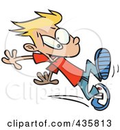 Royalty Free RF Clipart Illustration Of A Boy Trying To Stop Himself When Running