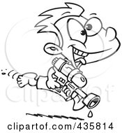 Line Art Design Of A Playful Boy Running With A Water Gun