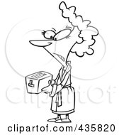 Royalty Free RF Clipart Illustration Of A Line Art Design Of A Disappointed Woman Holding A Toaster Given To Her As A Gift