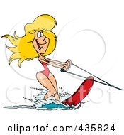 Poster, Art Print Of Pretty Blond Woman Waterskiing