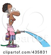 Royalty Free RF Clipart Illustration Of A Black Woman Watering With A Garden Hose