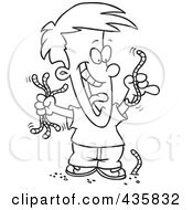 Royalty Free RF Clipart Illustration Of A Line Art Design Of A Boy Collecting Worms by toonaday