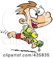 Poster, Art Print Of Playful Boy Running With A Water Gun