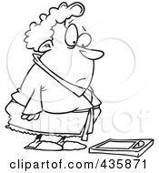 Royalty Free RF Clipart Illustration Of A Line Art Design Of A Chubby Woman Standing Before A Scale