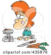 Royalty Free RF Clipart Illustration Of A Red Haired Woman Weighing Her Food