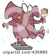 Poster, Art Print Of Chubby Elephant Holding An Ice Cream Cone And Standing On A Scale