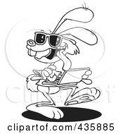 Royalty Free RF Clipart Illustration Of A Line Art Design Of A Web Bunny Using A Laptop