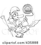 Line Art Design Of An Angry Woman Pulling A Giant Dandelion Weed