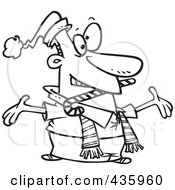 Royalty Free RF Clipart Illustration Of A Line Art Design Of A Welcoming Christmas Businessman With A Candy Cane In His Mouth