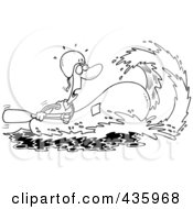 Royalty Free RF Clipart Illustration Of A Line Art Design Of A Wave Rushing Towards A White Water Rafter by toonaday