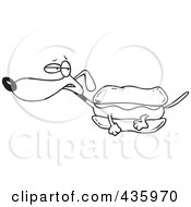 Royalty Free RF Clipart Illustration Of A Line Art Design Of A Weiner Dog With Mustard In A Bun by toonaday