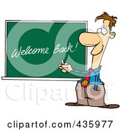 Royalty Free RF Clipart Illustration Of A Male School Teacher Writing Welcome Back On A Chalk Board