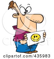 Royalty Free RF Clipart Illustration Of A Waiting Man Holding A Smiley Face Welcome Sign