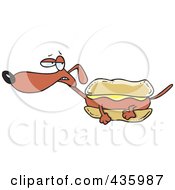 Royalty Free RF Clipart Illustration Of A Weiner Dog With Mustard In A Bun by toonaday
