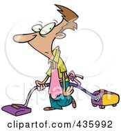 Royalty Free RF Clipart Illustration Of A Whipped Man Vacuuming And Wearing An Apron by toonaday