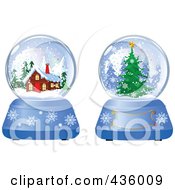Poster, Art Print Of Digital Collage Of Evergreen And Log Cabin Winter Snow Globes