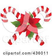 Poster, Art Print Of Two Christmas Candy Canes With A Red Poinsettia