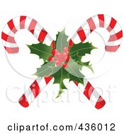 Poster, Art Print Of Two Christmas Candy Canes With Holly