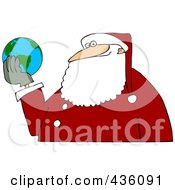 Poster, Art Print Of Santa Holding A Globe In His Hands