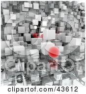 Clipart Illustration Of 3d White Cubes And An Orb Floating In A Room With A Couch And Glass Floor