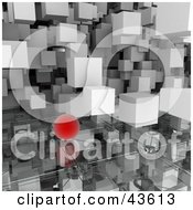 Clipart Illustration Of 3d White Cubes And Red Orbs Floating Over A Glass Surface