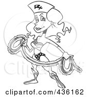 Royalty Free RF Clipart Illustration Of A Line Art Design Of A Wonder Nurse With A Rope
