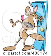 Royalty Free RF Clipart Illustration Of A Wolf Knocking On A Door