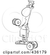 Royalty Free RF Clipart Illustration Of A Line Art Design Of A Flimsy Armed Man Lifting Weights