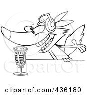 Poster, Art Print Of Line Art Design Of A Radio Wolf Talking Into A Microphone
