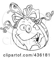 Royalty Free RF Clipart Illustration Of A Line Art Design Of A Gift Globe With A Ribbon