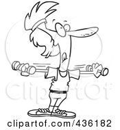 Royalty Free RF Clipart Illustration Of A Line Art Design Of A Woman Lifting Light Dumbbells