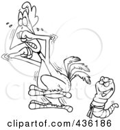 Royalty Free RF Clipart Illustration Of A Line Art Design Of A Karate Worm Intimidating A Rooster by toonaday