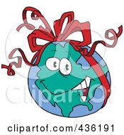 Poster, Art Print Of Gift Globe With A Ribbon