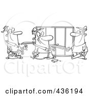 Royalty Free RF Clipart Illustration Of A Line Art Design Of A Work Crew At A Construction Site