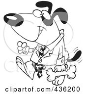 Royalty Free RF Clipart Illustration Of A Line Art Design Of A Business Dog Carrying A Bone Briefcase