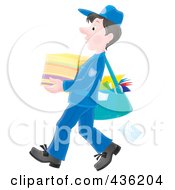 Royalty Free RF Clipart Illustration Of A Mail Man Carrying A Stack Of Paper by Alex Bannykh