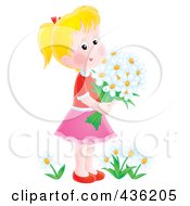 Happy Girl Picking Daisy Flowers
