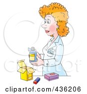 Poster, Art Print Of Cartoon Female Pharmacist Packaging A Prescription