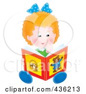 Royalty Free RF Clipart Illustration Of A Happy Girl Reading A Story Book