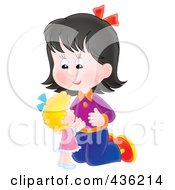 Royalty Free RF Clipart Illustration Of A Cute Girl Playing With A Doll