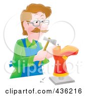 Royalty Free RF Clipart Illustration Of A Shoe Maker Hammering A Sole Onto A Boot by Alex Bannykh