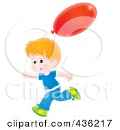 Poster, Art Print Of Happy Boy Running With A Red Balloon