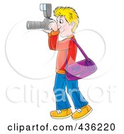 Poster, Art Print Of Cartoon Blond Man Taking Pictures With A Camera