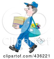 Royalty Free RF Clipart Illustration Of A Cartoon Mail Man Carrying A Stack Of Paper