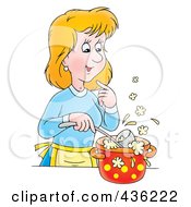 Cartoon Woman Cooking Soup