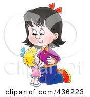 Royalty Free RF Clipart Illustration Of A Cartoon Girl Playing With A Doll by Alex Bannykh