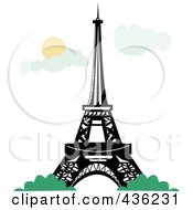 Poster, Art Print Of The Eiffel Tower With Bushes Against A Sky With Clouds