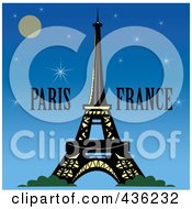 Poster, Art Print Of The Eiffel Tower With Paris France Text Against A Night Sky