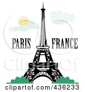 Poster, Art Print Of The Eiffel Tower With Paris France Text Against A Sky With Clouds